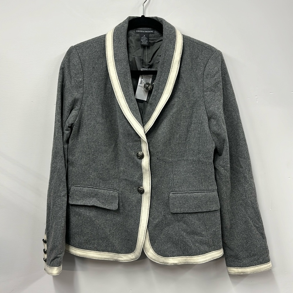 New Chelsea & Theodore gray wool military blazer 8